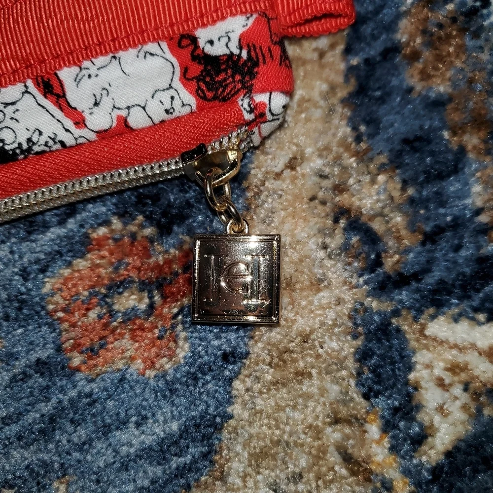 Carolina Herrera White Poodles On Red And Black Pouch